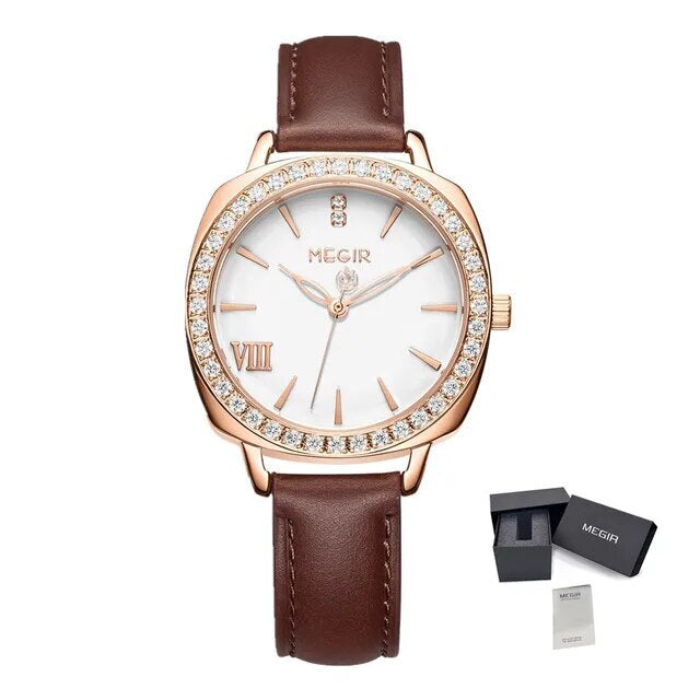 MEGIR Fashion Women Watch Luxury Diamond Leather Ladies Bracelet Watch Female Quartz Wristwatches Dress Clock Relogio Feminino-12