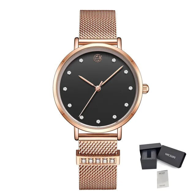 MEGIR Fashion Women Watches Top Brand Luxury Ladies Dress Clock Steel Bracelet Clock Female Quartz Wristwatch Relogio Feminino-12