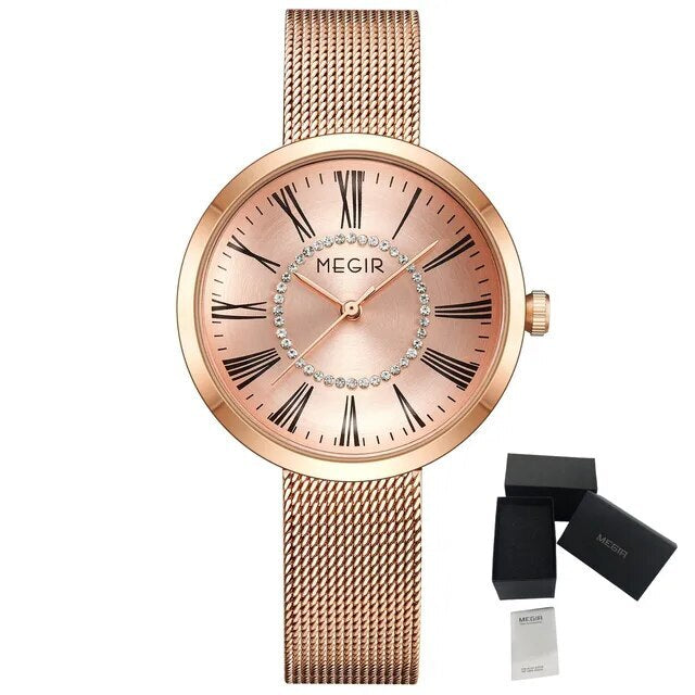MEGIR Luxury Women Watches Fashion Quartz Watch Ladies Clock Stainless Steel Waterproof Female Watch Relogio Feminino 7014-11