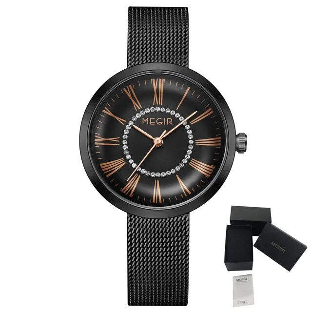 MEGIR Luxury Women Watches Fashion Quartz Watch Ladies Clock Stainless Steel Waterproof Female Watch Relogio Feminino 7014-13