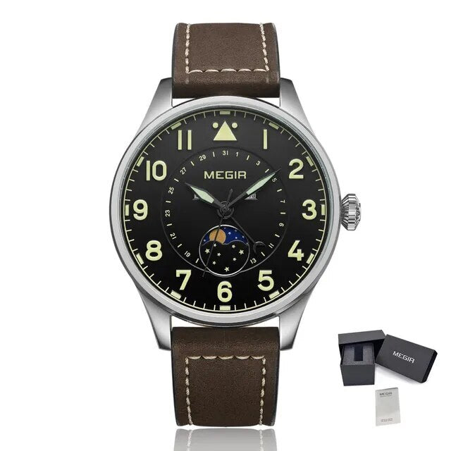 MEGIR Fashion Sport Quartz Watches Men Luxury Leather Business Casual Wristwatches Waterproof Date Clcok Moon Phase Reloj Hombre-9