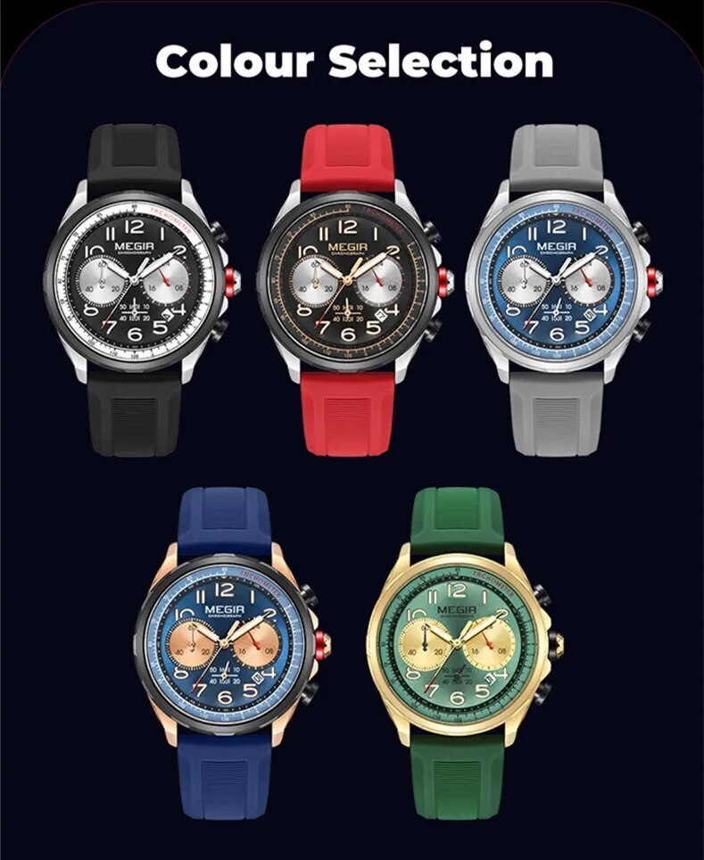 MEGIR New Men Watches Luxury Quartz Wristwatch Gray Waterproof Military Sports Chronograph Silicone Strap Clock Montre Homme-6