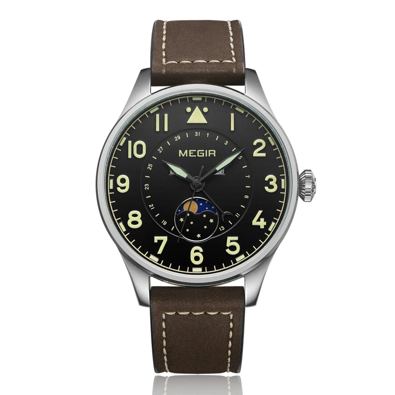 MEGIR Fashion Sport Quartz Watches Men Luxury Leather Business Casual Wristwatches Waterproof Date Clcok Moon Phase Reloj Hombre-4