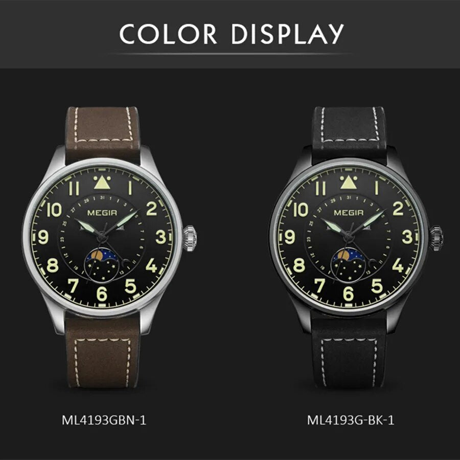 MEGIR Fashion Sport Quartz Watches Men Luxury Leather Business Casual Wristwatches Waterproof Date Clcok Moon Phase Reloj Hombre-8