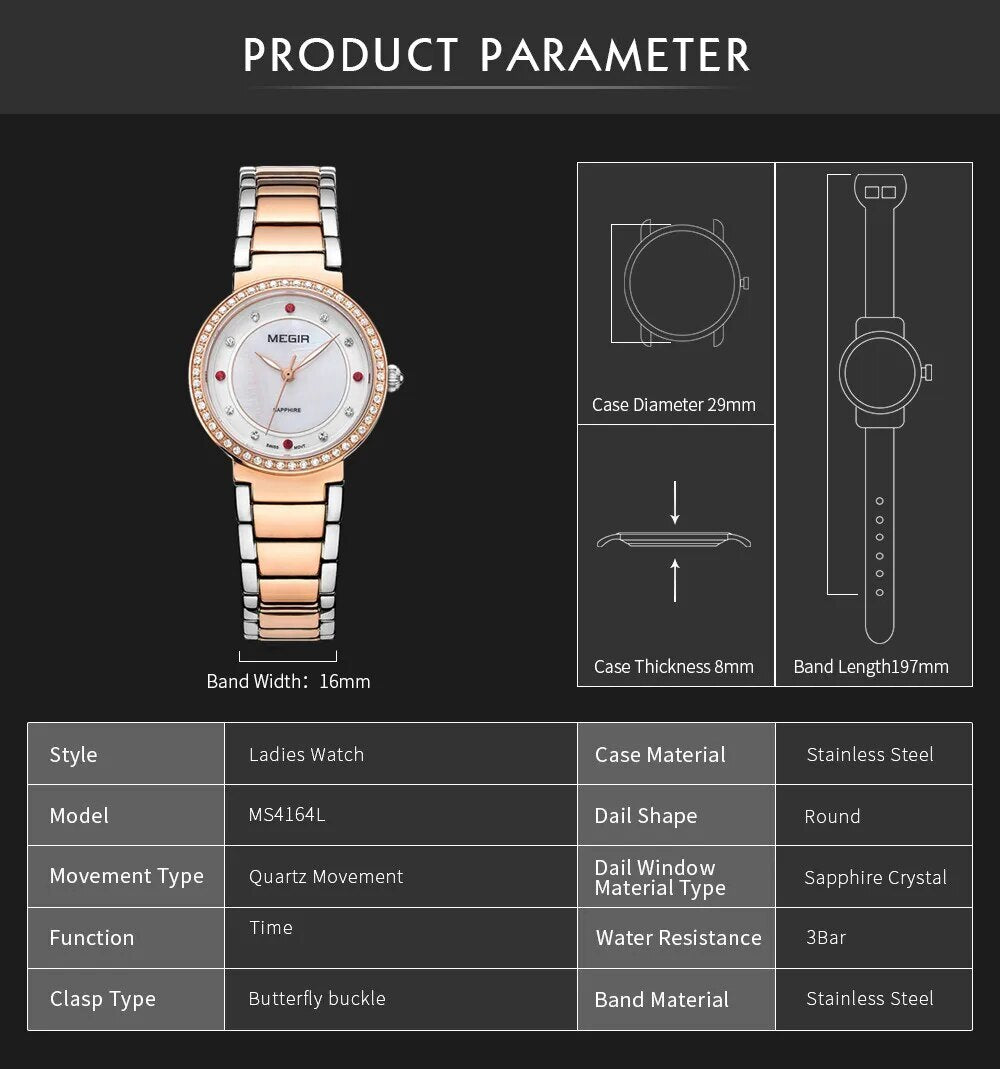 MEGIR Fashion Stainless Steel Women Bracelet Quartz Watches Elegant Business Ladies Clock Female Sport Wristwatch Reloj Mujer-4