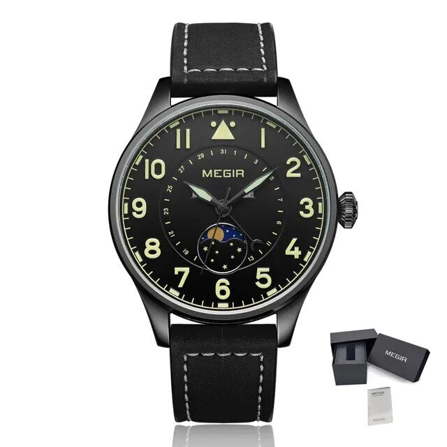 MEGIR Fashion Sport Quartz Watches Men Luxury Leather Business Casual Wristwatches Waterproof Date Clcok Moon Phase Reloj Hombre-10