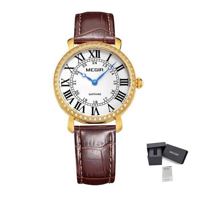 MEGIR Luxury Women Watch Business Ladies Fashion Quartz Bracelet Wrist Watches Casual Leather Band Dress Clock Montre Homme-8