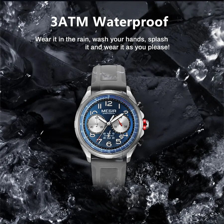 MEGIR New Men Watches Luxury Quartz Wristwatch Gray Waterproof Military Sports Chronograph Silicone Strap Clock Montre Homme-7