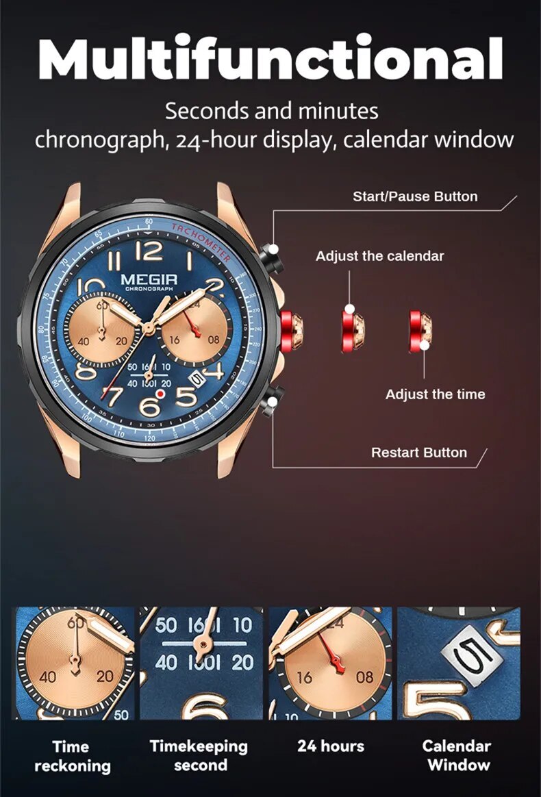 MEGIR New Men Watches Luxury Quartz Wristwatch Gray Waterproof Military Sports Chronograph Silicone Strap Clock Montre Homme-8