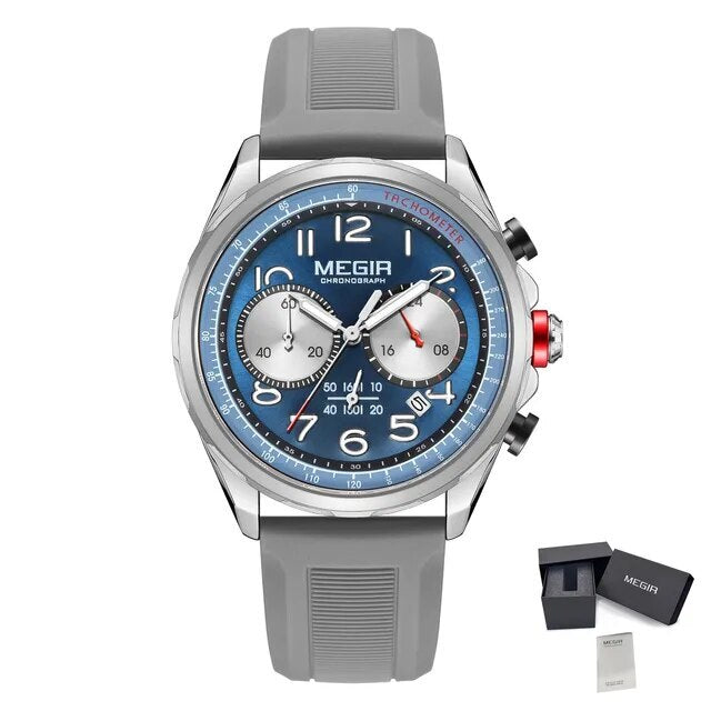 MEGIR New Men Watches Luxury Quartz Wristwatch Gray Waterproof Military Sports Chronograph Silicone Strap Clock Montre Homme-16