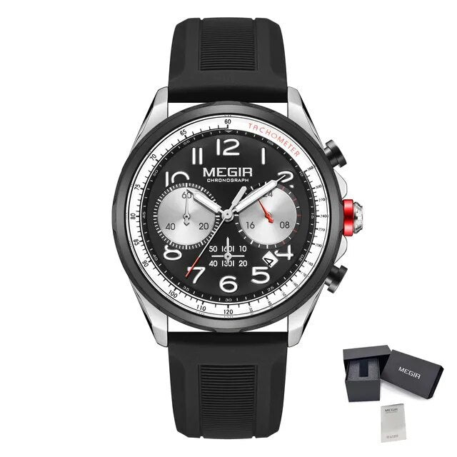MEGIR New Men Watches Luxury Quartz Wristwatch Gray Waterproof Military Sports Chronograph Silicone Strap Clock Montre Homme-19