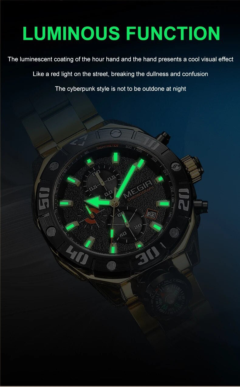 MEGIR Watch Top Brand Luxury Business Quartz Watches Chronograph Stainless Steel Calendar Luminous Clock WristWatch Montre Homme-7