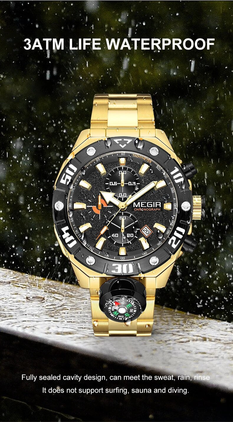 MEGIR Watch Top Brand Luxury Business Quartz Watches Chronograph Stainless Steel Calendar Luminous Clock WristWatch Montre Homme-9