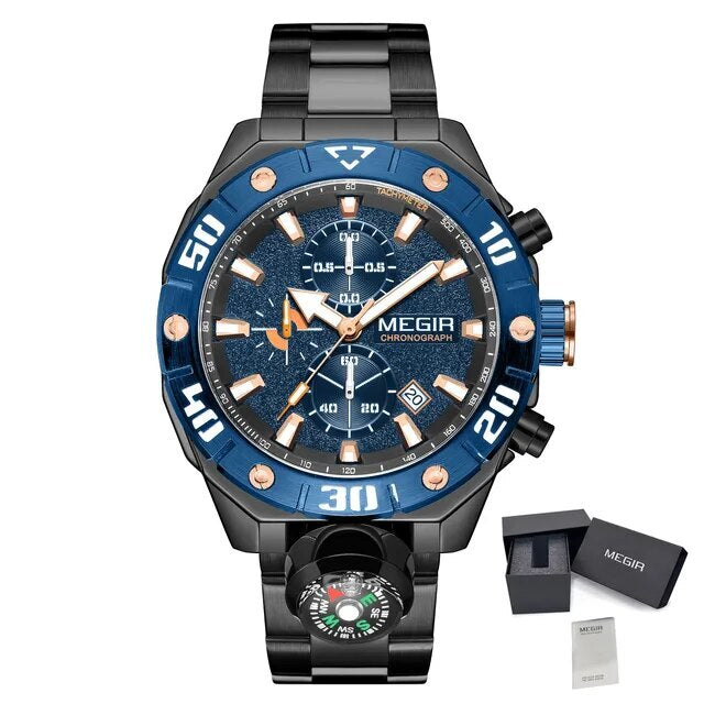 MEGIR Watch Top Brand Luxury Business Quartz Watches Chronograph Stainless Steel Calendar Luminous Clock WristWatch Montre Homme-19
