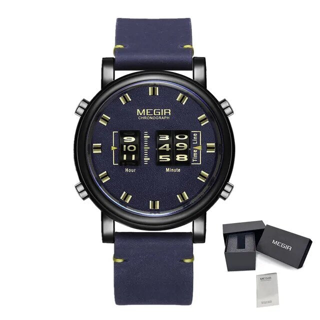 MEGIR Roller Pointer Watches for Men Fashion Luxury Military Sport Watch Leather Strap Quartz Wristwatch Clock Relogio Mascilino-13