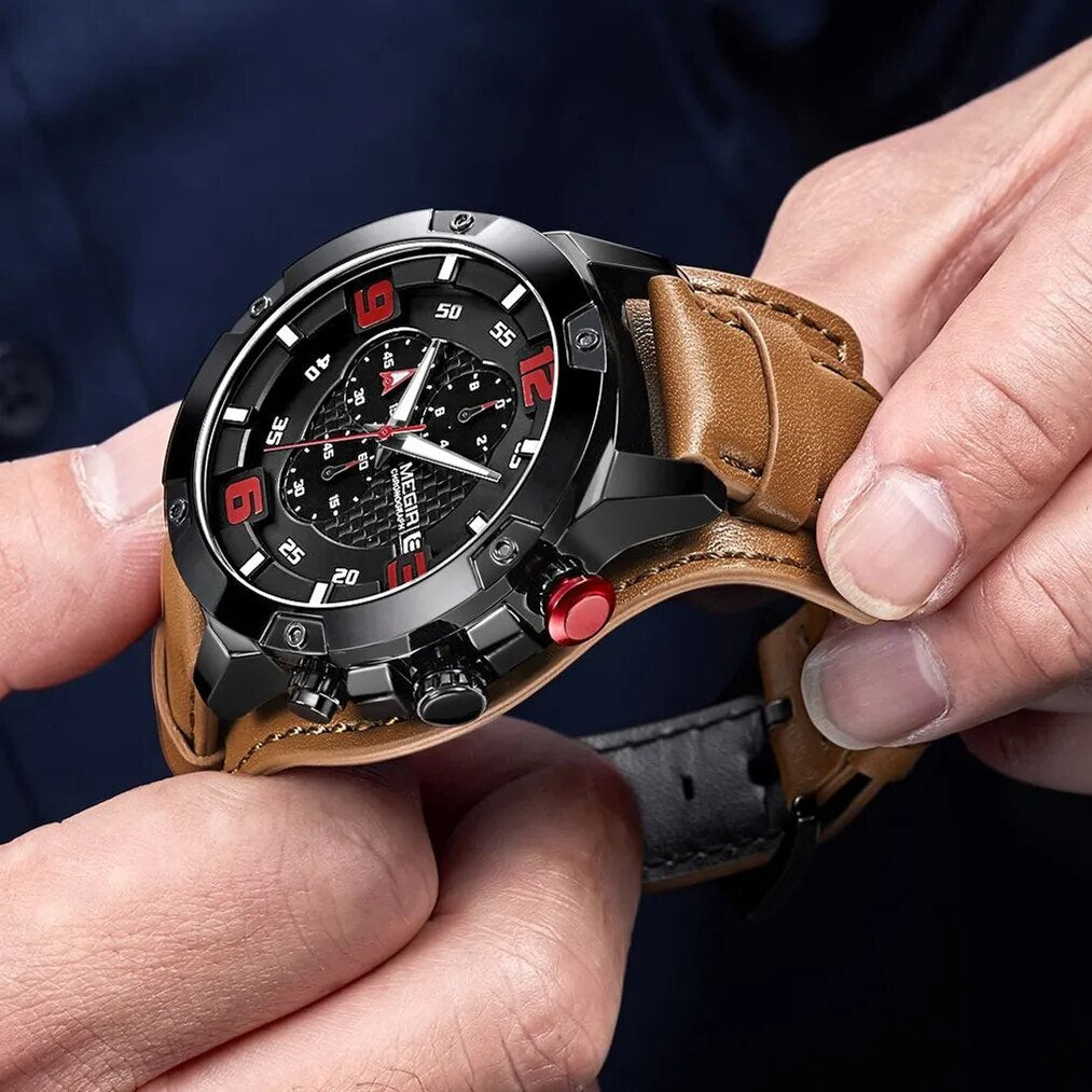 MEGIR Large Dial Watches for Men Luxury Brand Sports Chronograph Clock Waterproof Luminous Hands Quartz Wristwatch Reloj Hombre-1