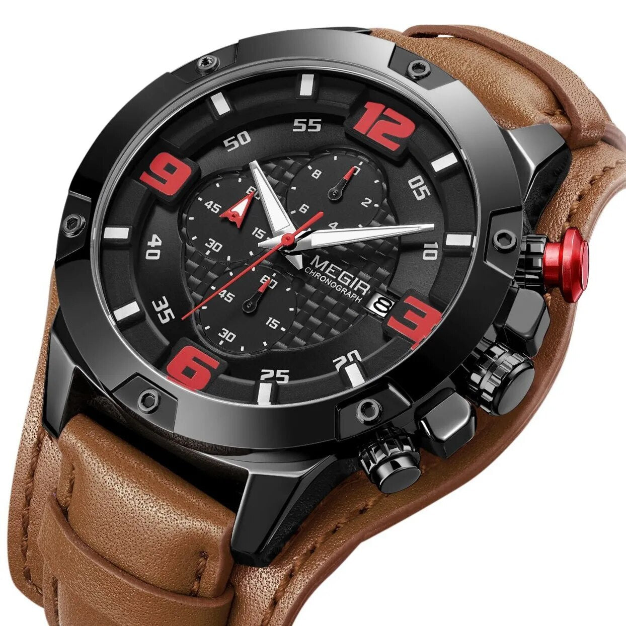 MEGIR Large Dial Watches for Men Luxury Brand Sports Chronograph Clock Waterproof Luminous Hands Quartz Wristwatch Reloj Hombre-2