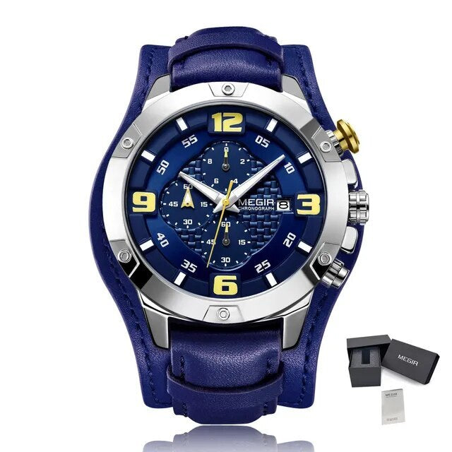MEGIR Large Dial Watches for Men Luxury Brand Sports Chronograph Clock Waterproof Luminous Hands Quartz Wristwatch Reloj Hombre-10