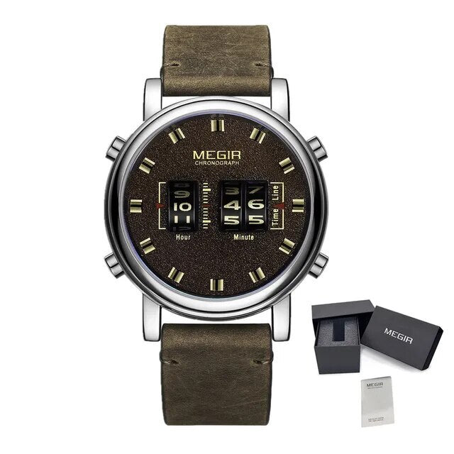 MEGIR Roller Pointer Watches for Men Fashion Luxury Military Sport Watch Leather Strap Quartz Wristwatch Clock Relogio Mascilino-12