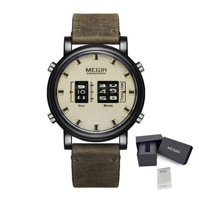 MEGIR Roller Pointer Watches for Men Fashion Luxury Military Sport Watch Leather Strap Quartz Wristwatch Clock Relogio Mascilino-14