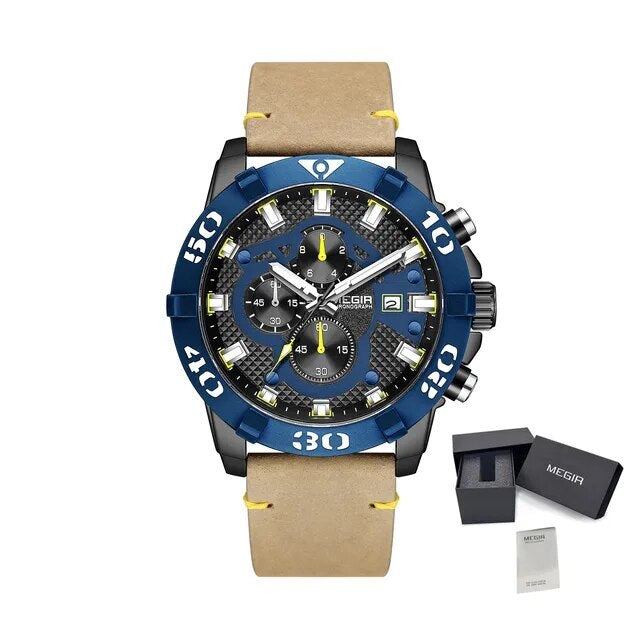 MEGIR Men Watches Fashion Luxury Big Dial Sports Watches Waterproof Quartz Wristwatch Chronograph Man Casual Luminous Clock 2136-15