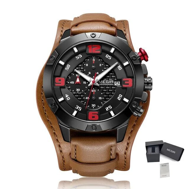 MEGIR Large Dial Watches for Men Luxury Brand Sports Chronograph Clock Waterproof Luminous Hands Quartz Wristwatch Reloj Hombre-9