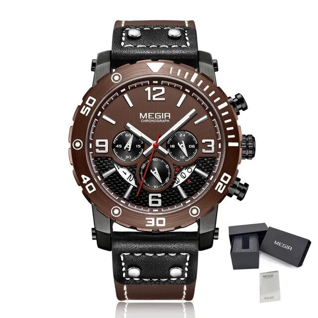 MEGIR Men's Casual Watch Top Brand Luxury Business Wrist Watch Leather Luminous Sports Military Watches Chronograph Male Clock-11