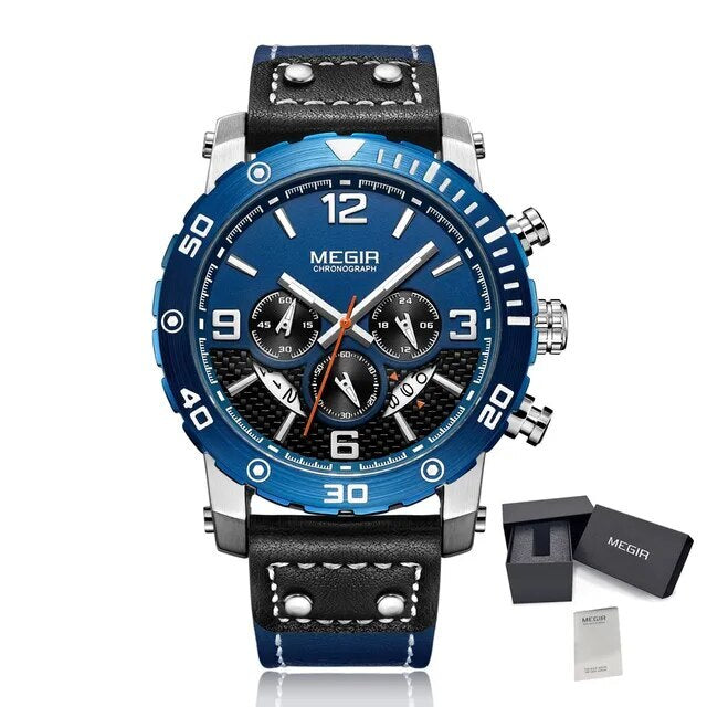 MEGIR Men's Casual Watch Top Brand Luxury Business Wrist Watch Leather Luminous Sports Military Watches Chronograph Male Clock-12
