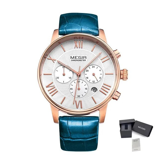 MEGIR Brown Retro Sports Quartz Men's Watches Large Dial Chronograph Clock Fashion Multifunctional Men Wrist Watch Montre Homme-9