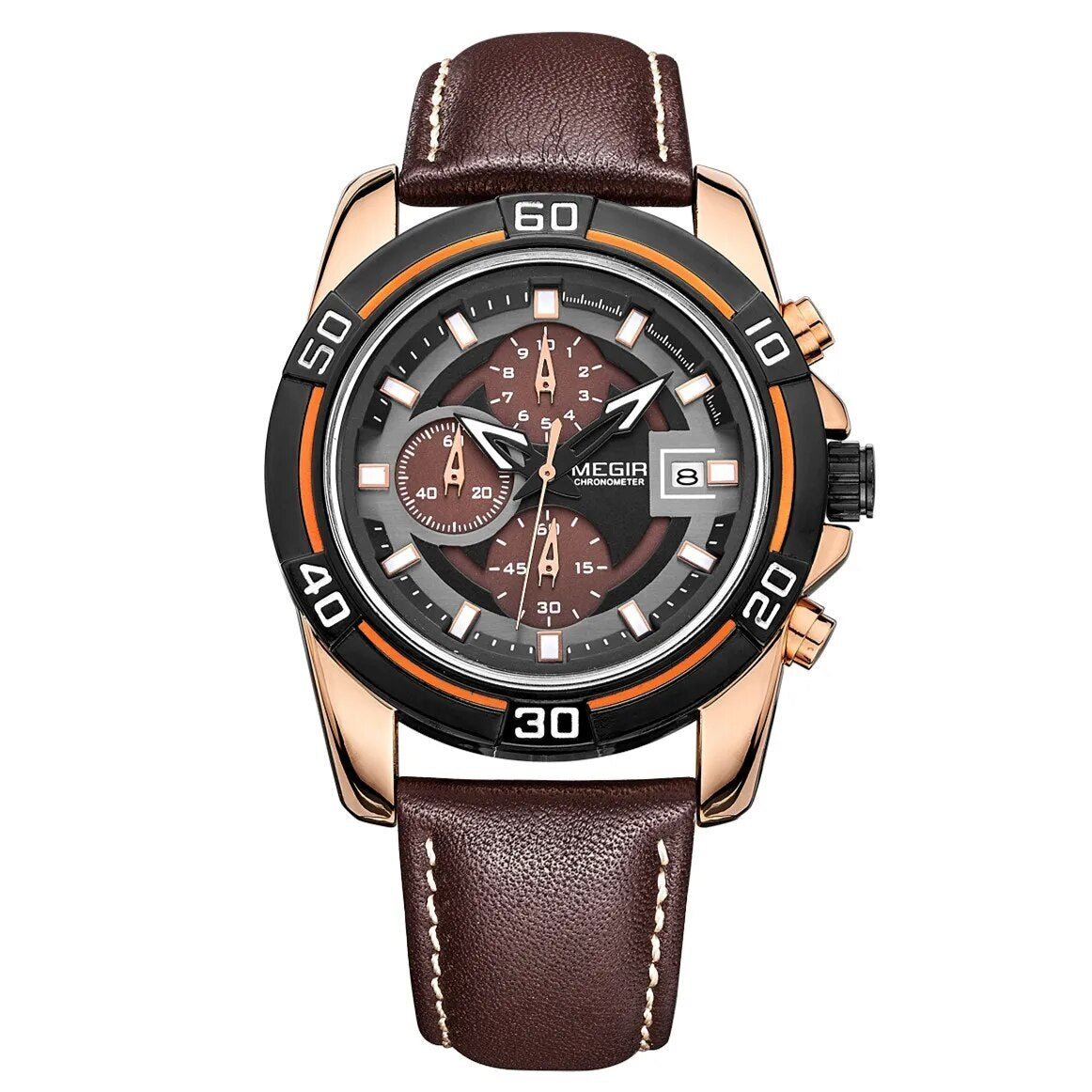 MEGIR Top Brand Fashion Sport Chronograph Watch Men Quartz Leather Wristwatch Waterproof Luminous Man Watches with Date Clock-2
