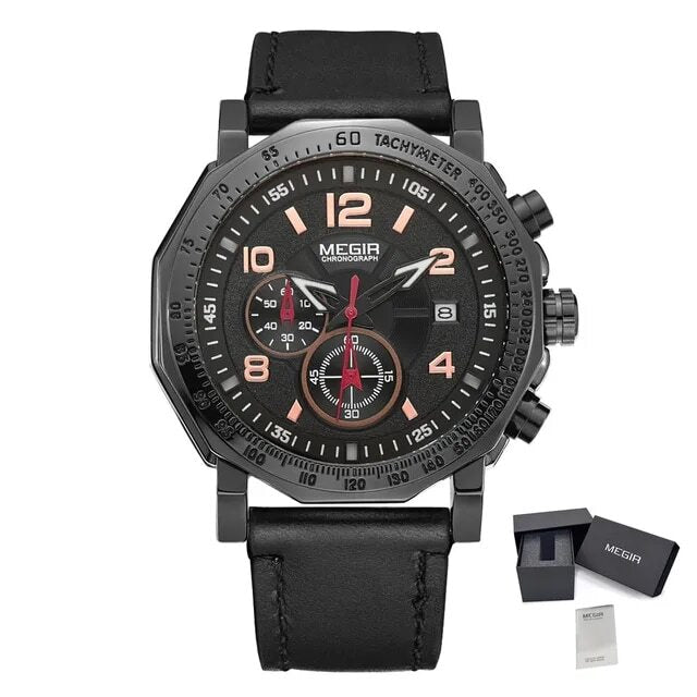 MEGIR Men's Sport Watch Large Dial Quartz Luminous Wristwatch Date Clock Fashion Relogio Masculino Leather Chronograph for Men-9