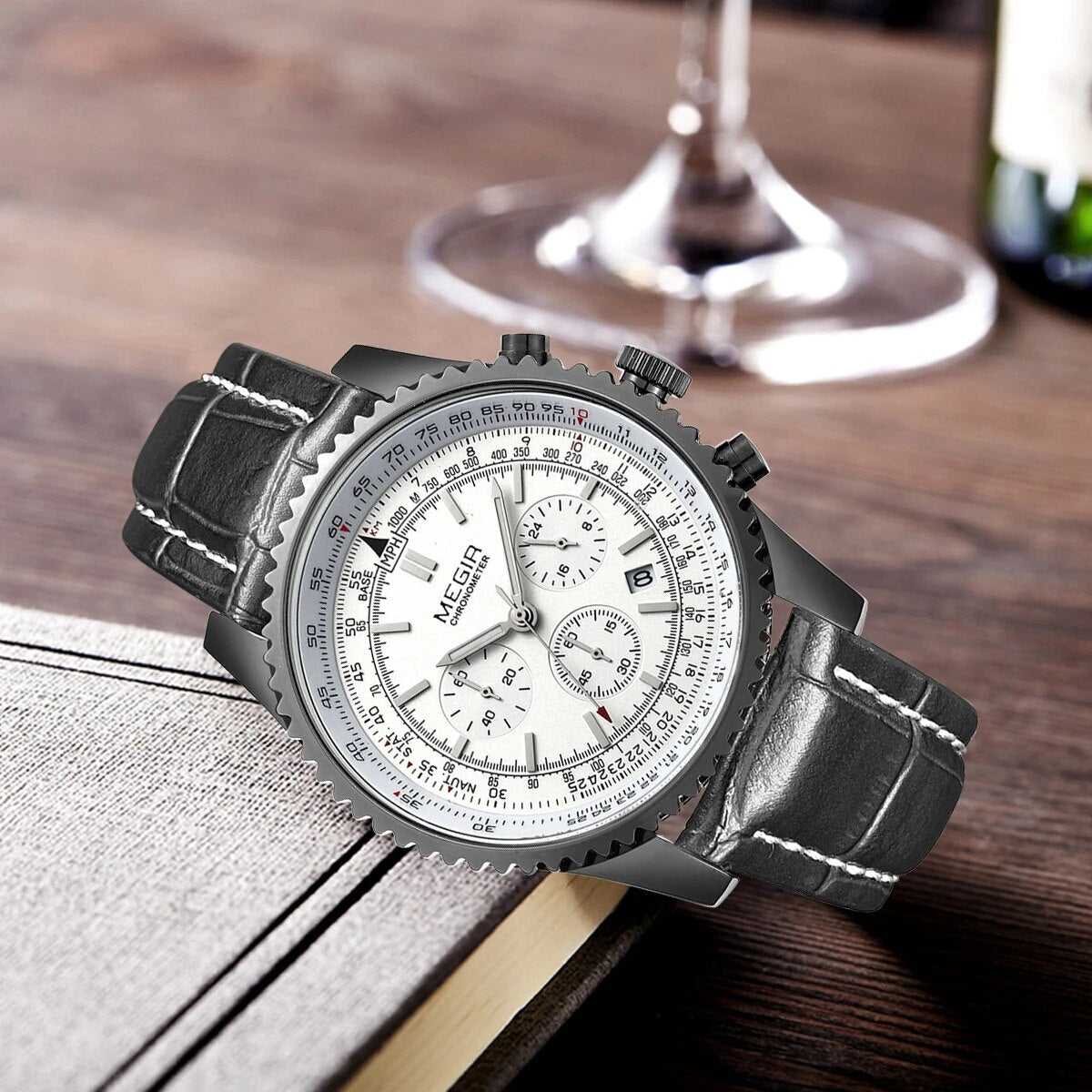 MEGIR Fashion Leather Strap Quartz Watches Waterproof Luminous Men Casual Sport Wristwatch Date Clock Chronograph Reloj Hombre-5