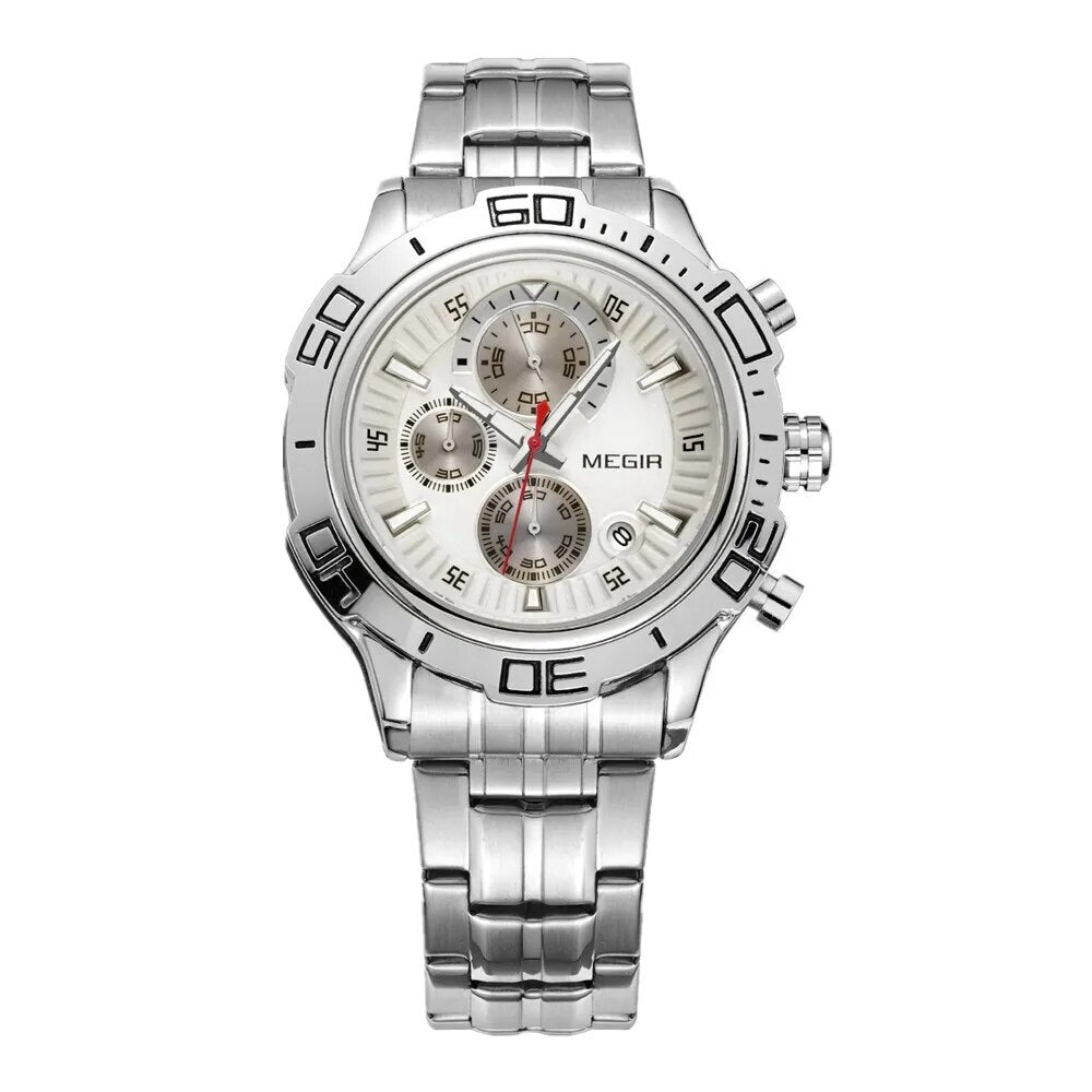 MEGIR Luxury Business Watch for Men Fashion Casual Clock Stainless Steel Calendar Luminous Chronograph Quartz Sport WristWatches-3