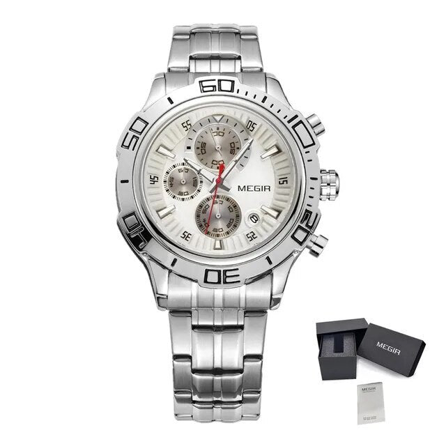 MEGIR Luxury Business Watch for Men Fashion Casual Clock Stainless Steel Calendar Luminous Chronograph Quartz Sport WristWatches-8