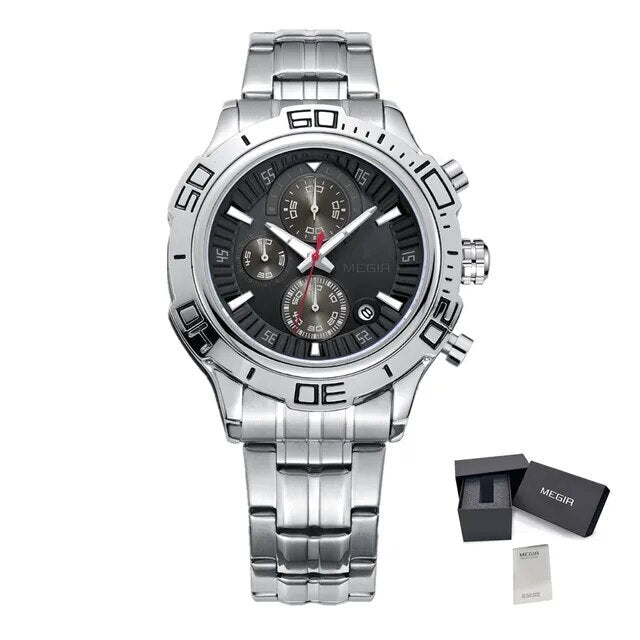 MEGIR Luxury Business Watch for Men Fashion Casual Clock Stainless Steel Calendar Luminous Chronograph Quartz Sport WristWatches-9