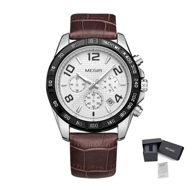 MEGIR Men Watch Top Brand Luxury Quartz Watches Waterproof Calendar Sport Wristwatch Leather Man Clock Chronograph Reloj Hombre 2014-10