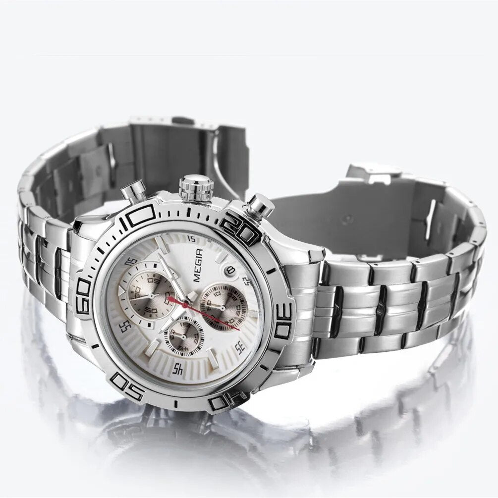 MEGIR Luxury Business Watch for Men Fashion Casual Clock Stainless Steel Calendar Luminous Chronograph Quartz Sport WristWatches-5