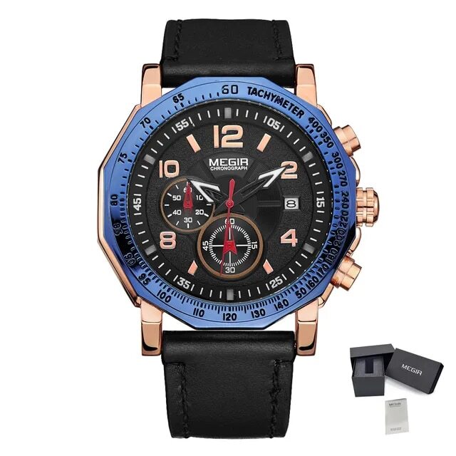 MEGIR Men's Sport Watch Large Dial Quartz Luminous Wristwatch Date Clock Fashion Relogio Masculino Leather Chronograph for Men-8
