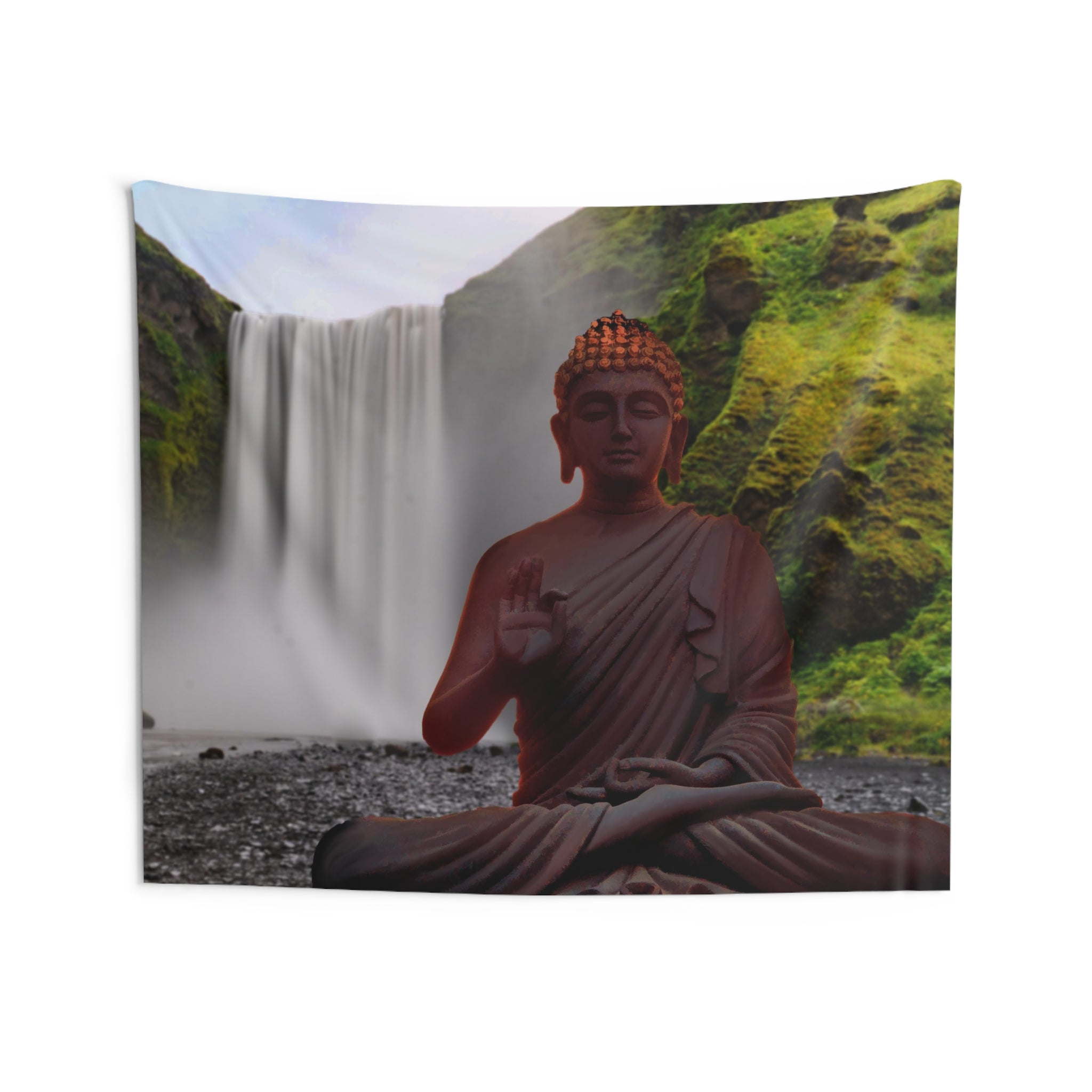 Buddha Meditation Pose Waterfall Tapestry-3