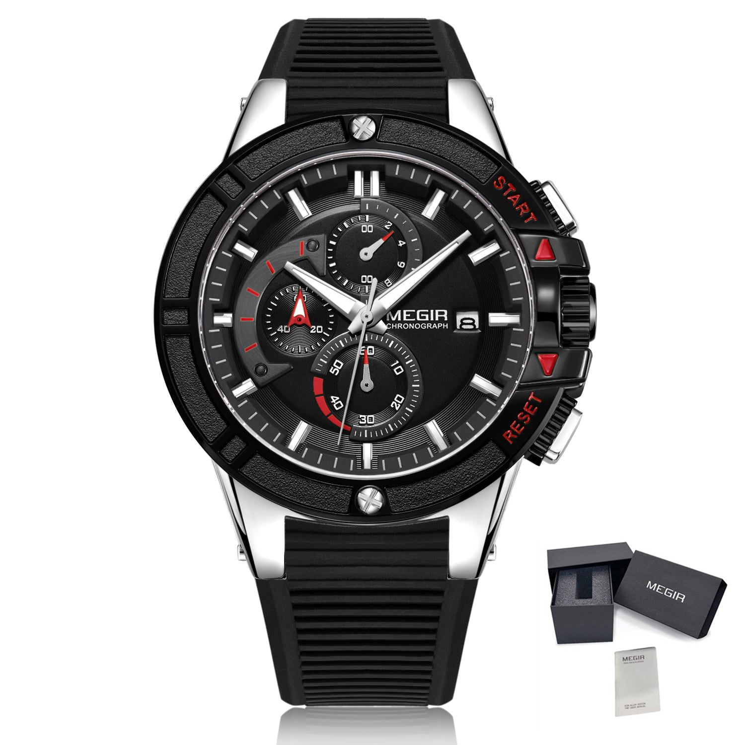 MEGIR Watches for Men Chronograph Fashion Luxury Sports Watches Silicone Strap Waterproof Calendar Quartz Man Clock Wristwatch-12