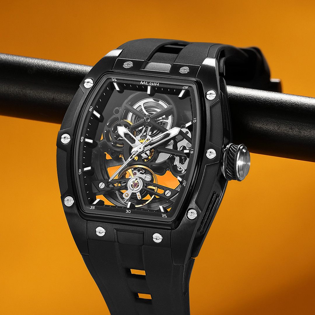 MEGIR 100% Original Fashion Men Watches Automatic Mechanical Watch Steel Case Sport Skeleton Wristwatch Waterproof Clock Reloj Hombre-2