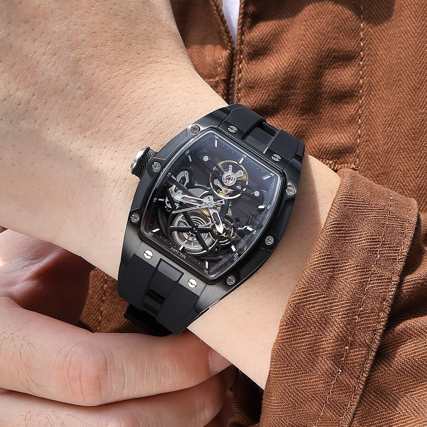 MEGIR 100% Original Fashion Men Watches Automatic Mechanical Watch Steel Case Sport Skeleton Wristwatch Waterproof Clock Reloj Hombre-1