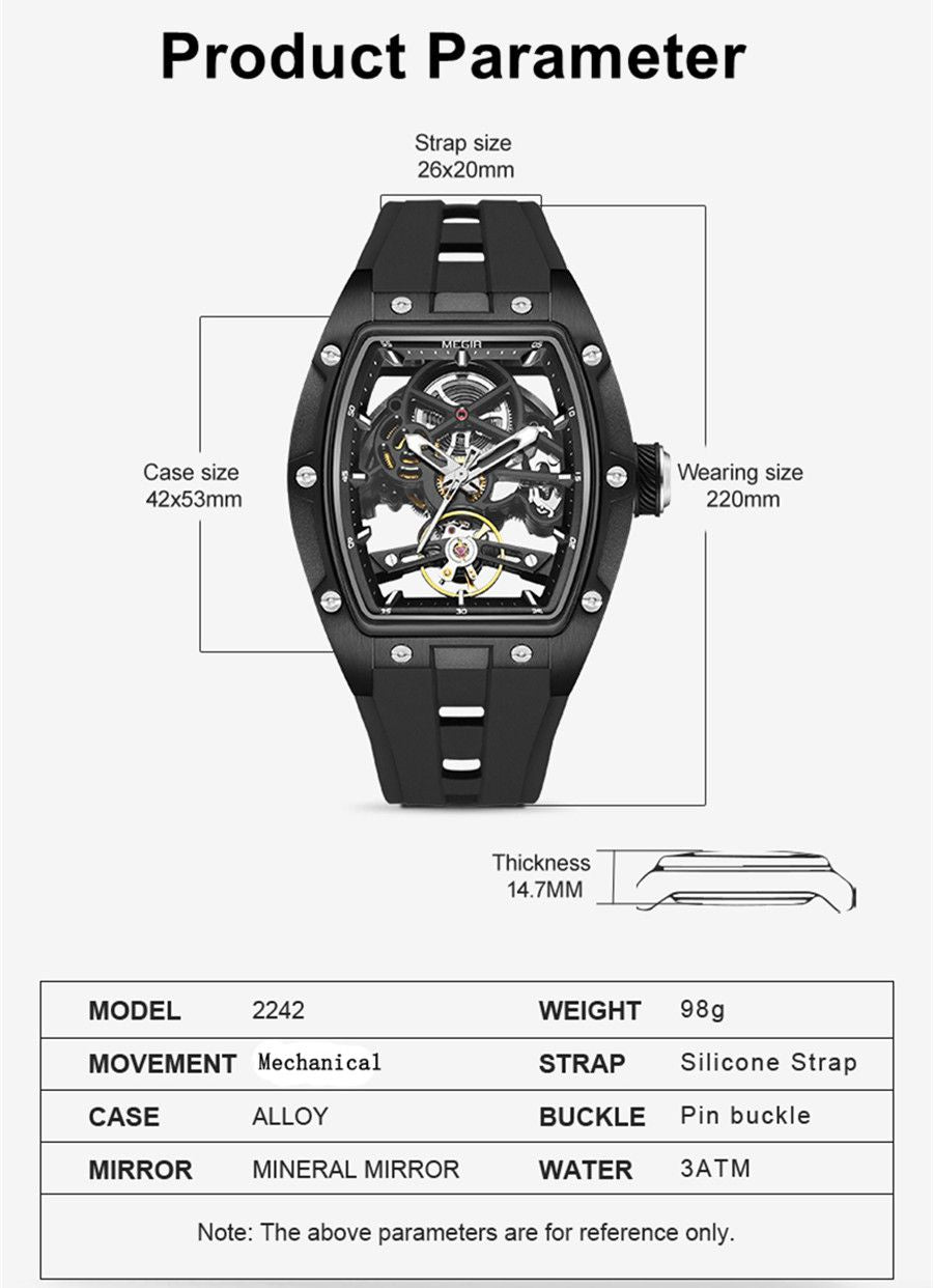 MEGIR 100% Original Fashion Men Watches Automatic Mechanical Watch Steel Case Sport Skeleton Wristwatch Waterproof Clock Reloj Hombre-3