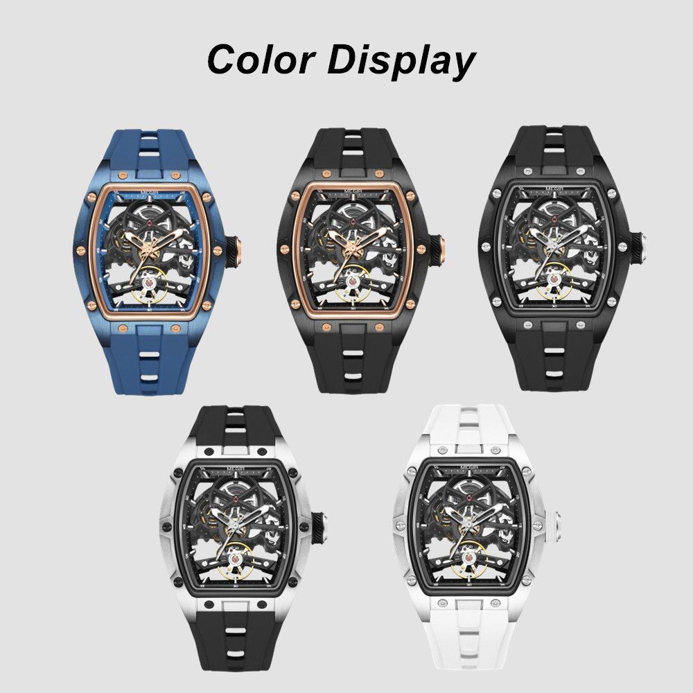 MEGIR 100% Original Fashion Men Watches Automatic Mechanical Watch Steel Case Sport Skeleton Wristwatch Waterproof Clock Reloj Hombre-4
