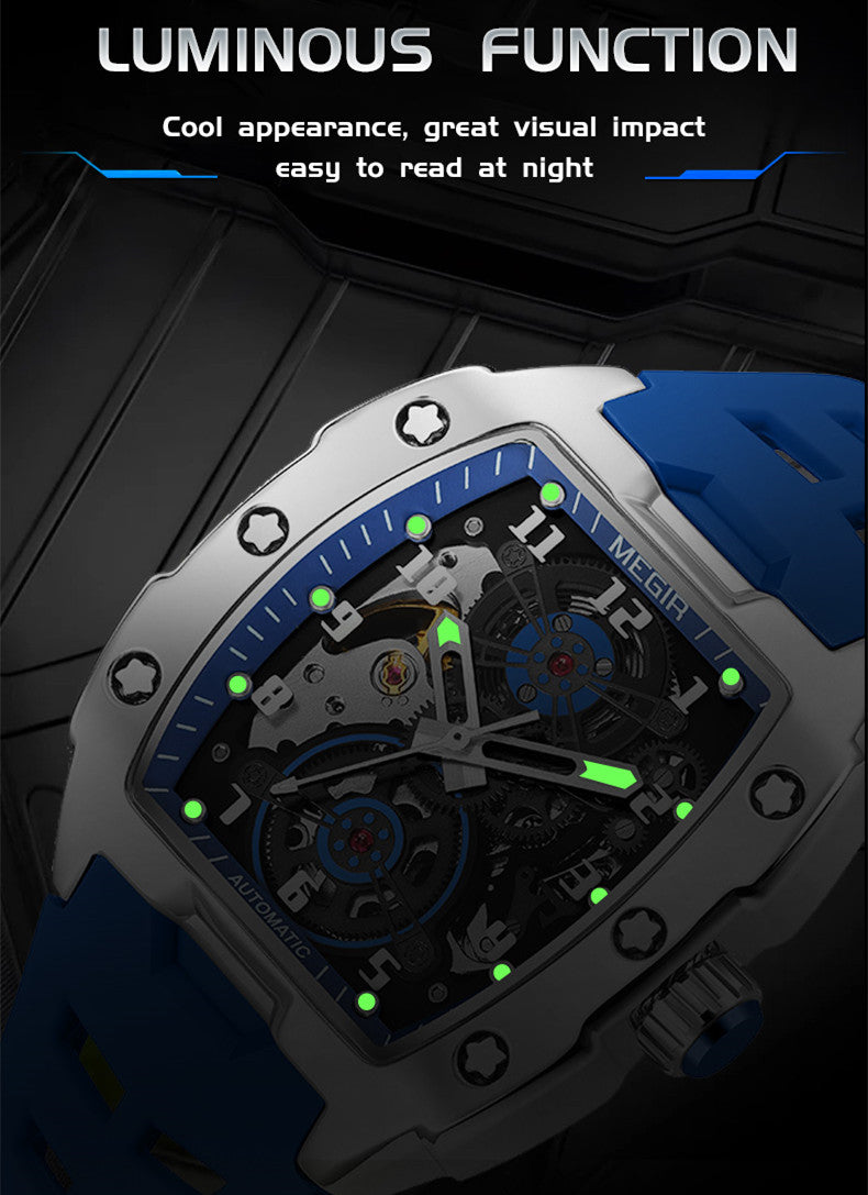 MEGIR New Men Watches Luxury Brand Automatic Mechanical Watch Silicone Strap Sports Casual Wristwatch Waterproof Clock Male Gift-4