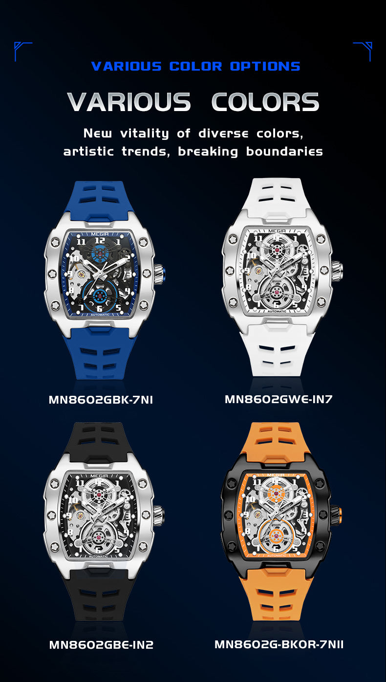 MEGIR New Men Watches Luxury Brand Automatic Mechanical Watch Silicone Strap Sports Casual Wristwatch Waterproof Clock Male Gift-5