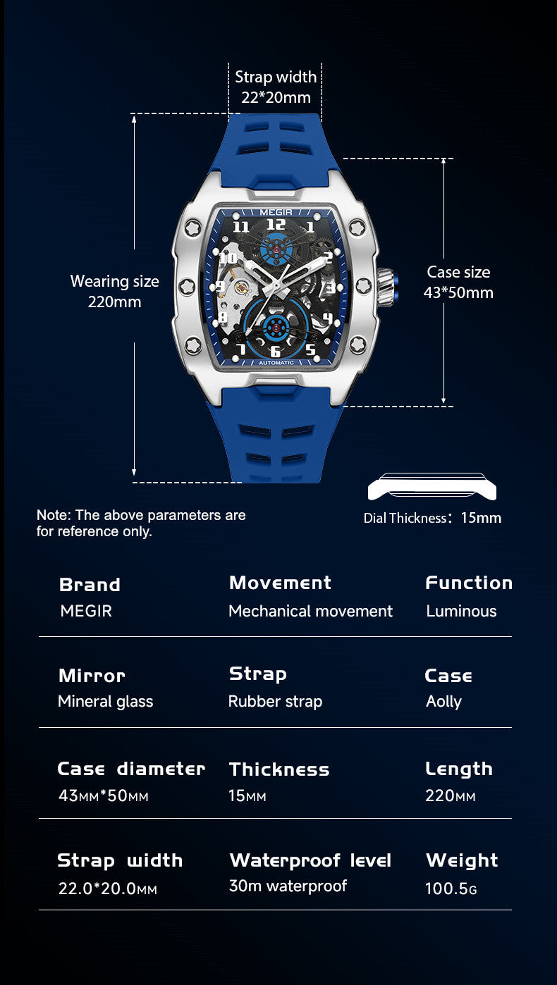 MEGIR New Men Watches Luxury Brand Automatic Mechanical Watch Silicone Strap Sports Casual Wristwatch Waterproof Clock Male Gift-6