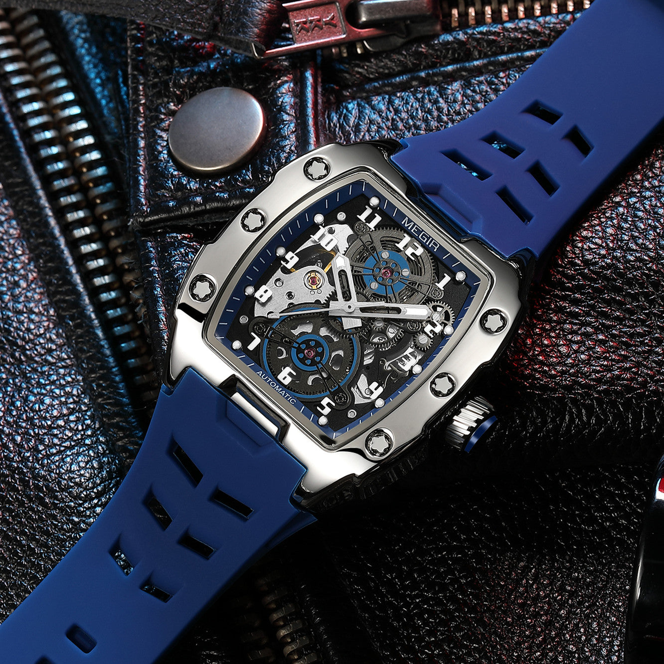 MEGIR New Men Watches Luxury Brand Automatic Mechanical Watch Silicone Strap Sports Casual Wristwatch Waterproof Clock Male Gift-3