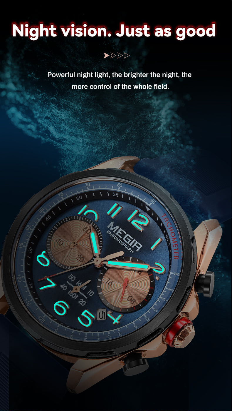 MEGIR New Men Watches Luxury Quartz Wristwatch Gray Waterproof Military Sports Chronograph Silicone Strap Clock Montre Homme-5