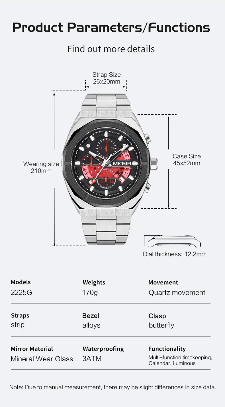 MEGIR New Watch for Men Top Brand Luxury Casual Quartz Wristwatch with Chronograph Waterproof Luminous Auto Date Reloj Hombre-4